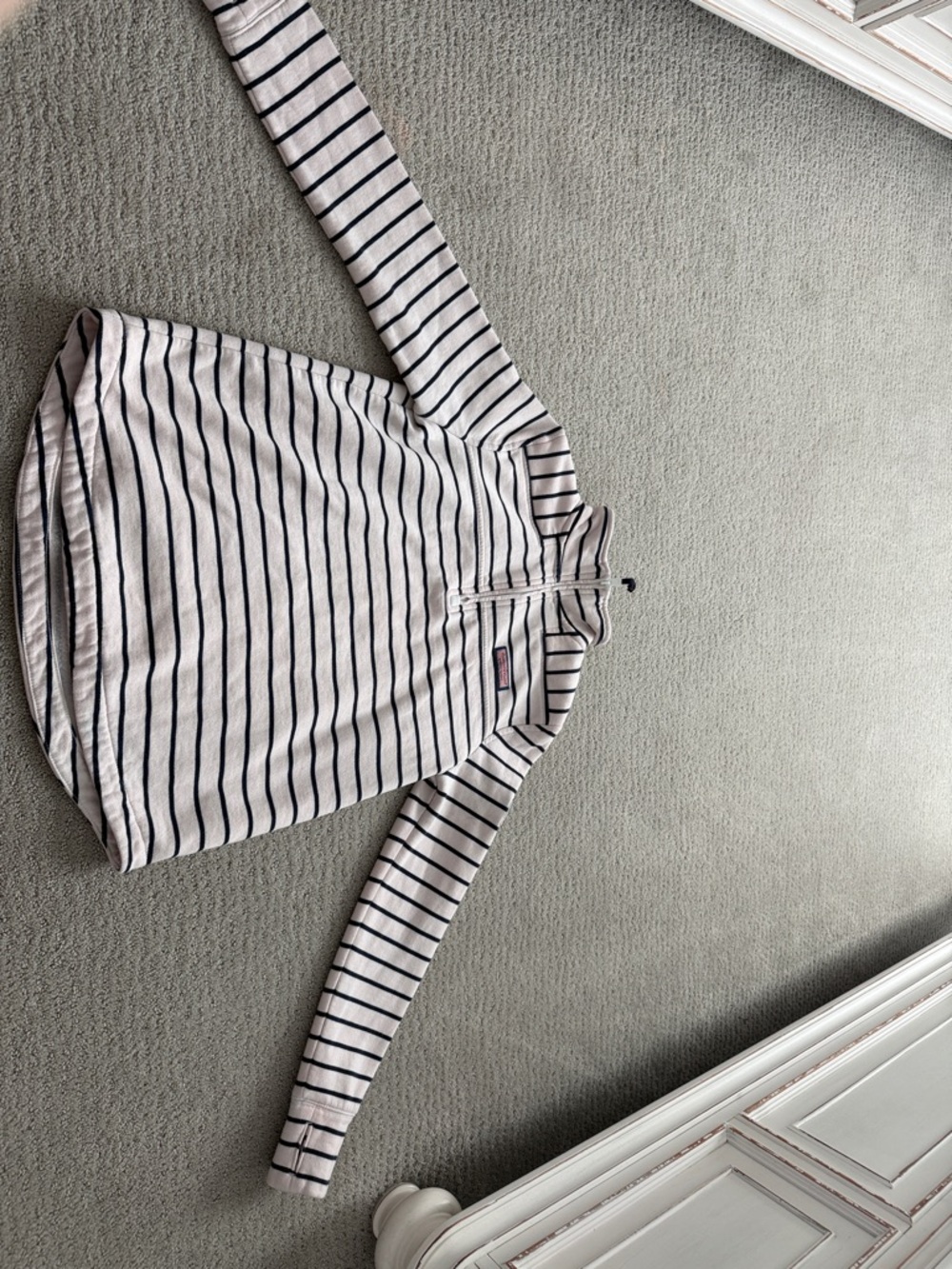 women’s  Long-Sleeve Striped Quarter-Zip Pullover - light pink & Navy